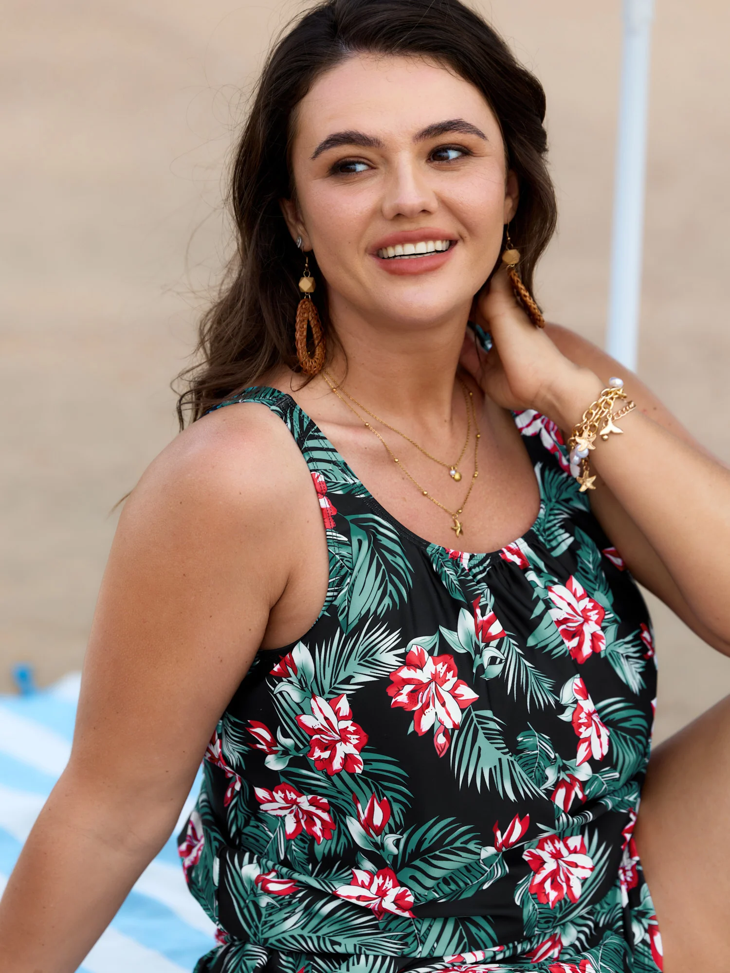 Tropical Flower Print Pockets One-Piece Swimsuit - Image 67