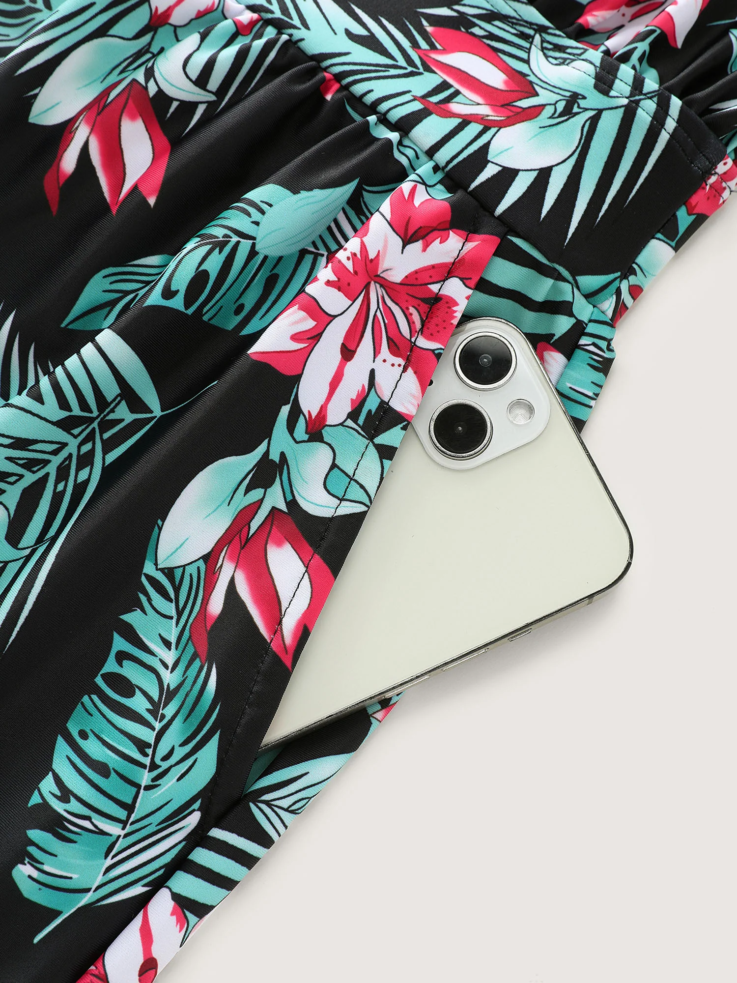 Tropical Flower Print Pockets One-Piece Swimsuit - Image 72