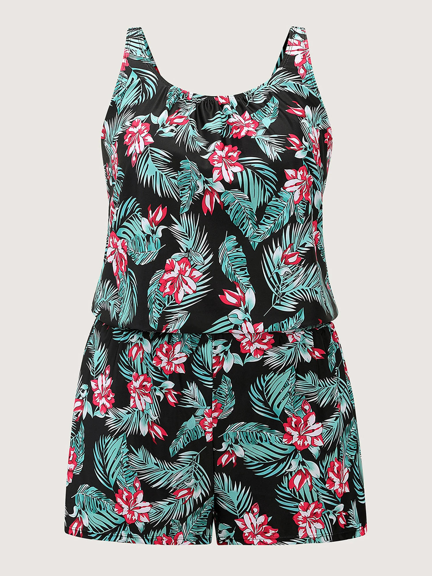 Tropical Flower Print Pockets One-Piece Swimsuit - Image 73
