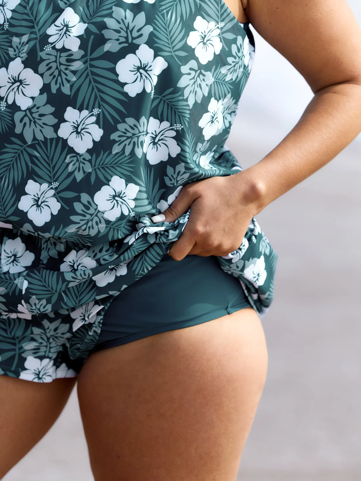 Tropical Flower Print Pockets One-Piece Swimsuit - Image 87