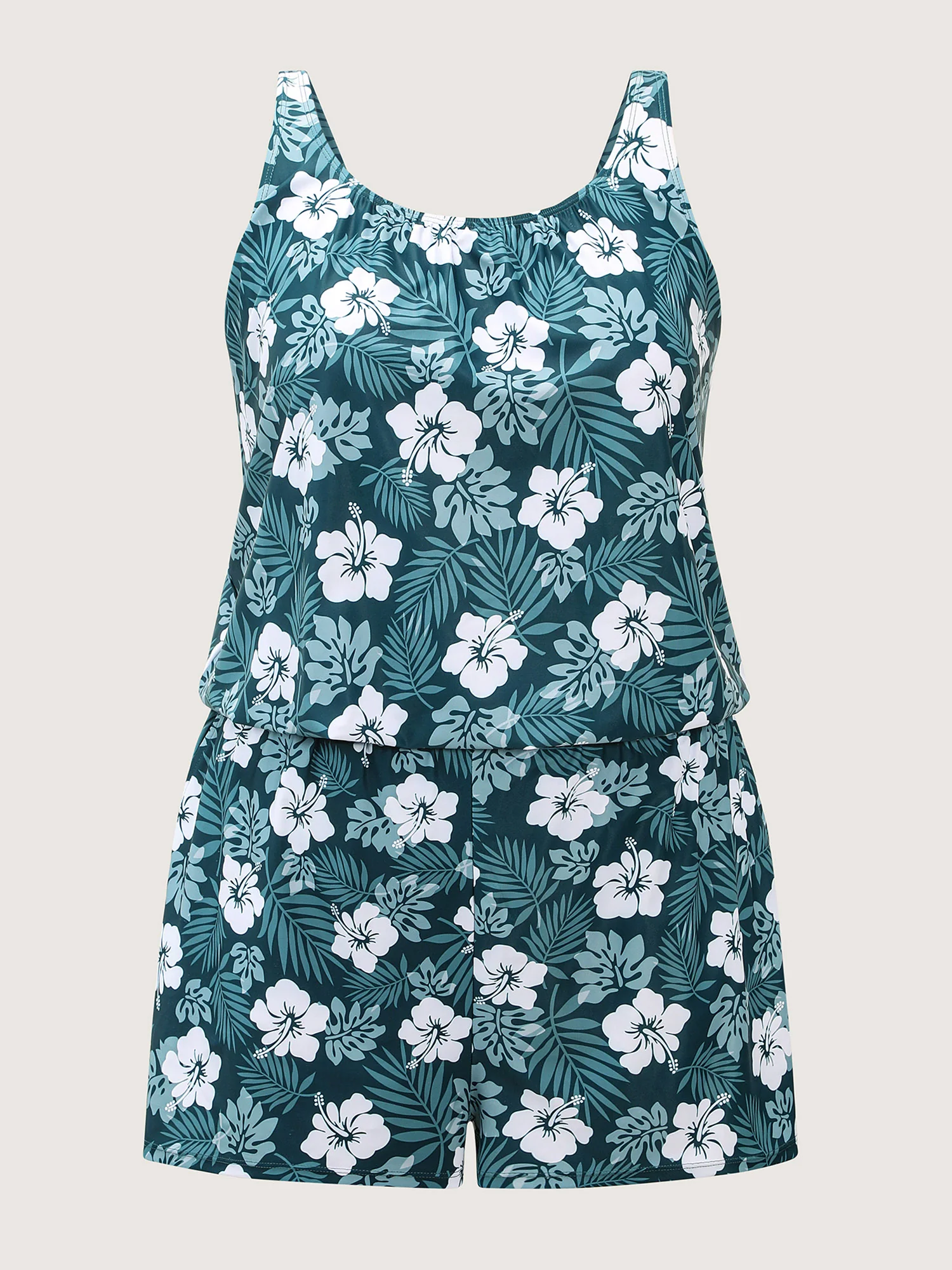 Tropical Flower Print Pockets One-Piece Swimsuit - Image 91