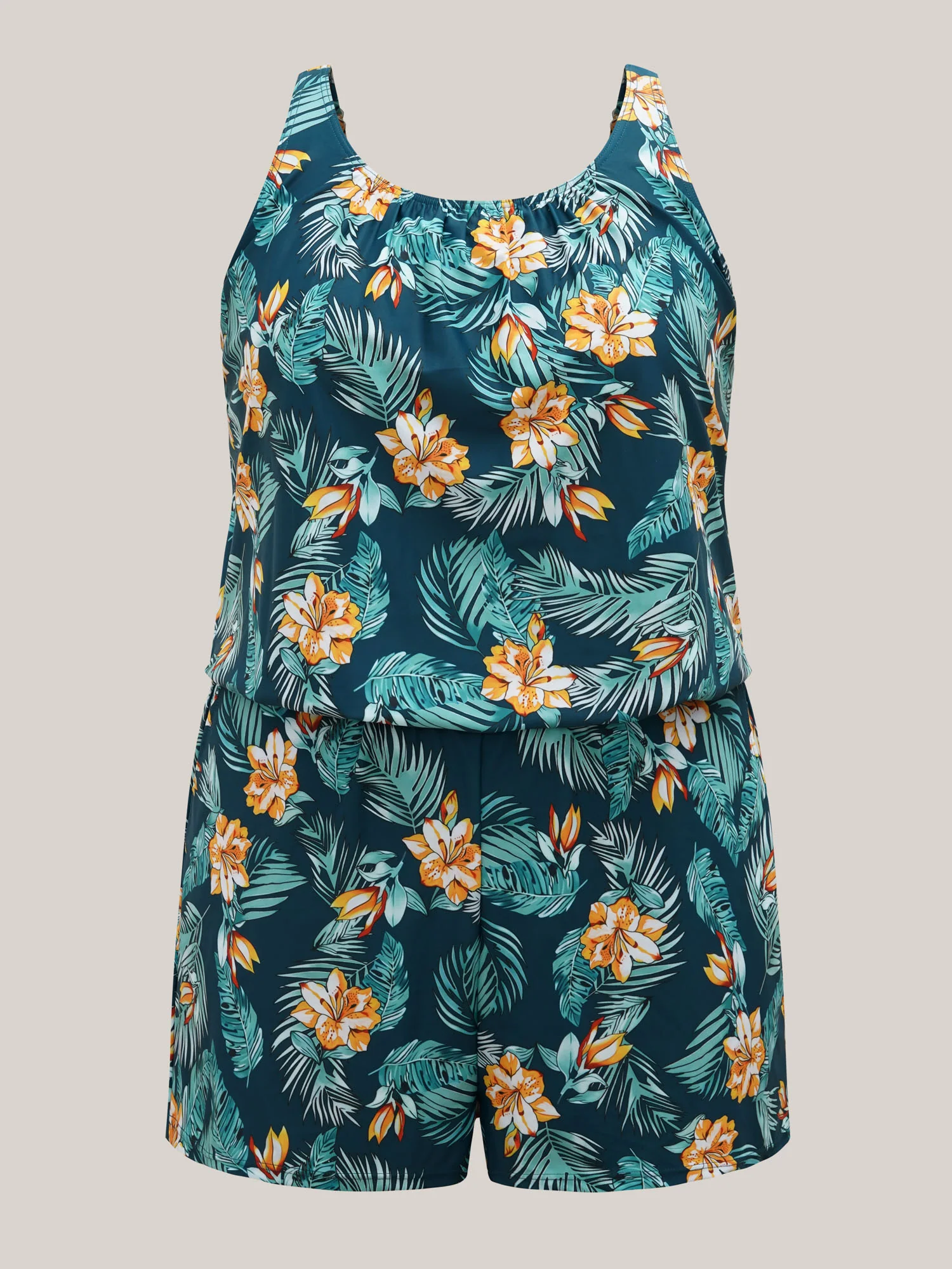 Tropical Flower Print Pockets One-Piece Swimsuit - Image 99