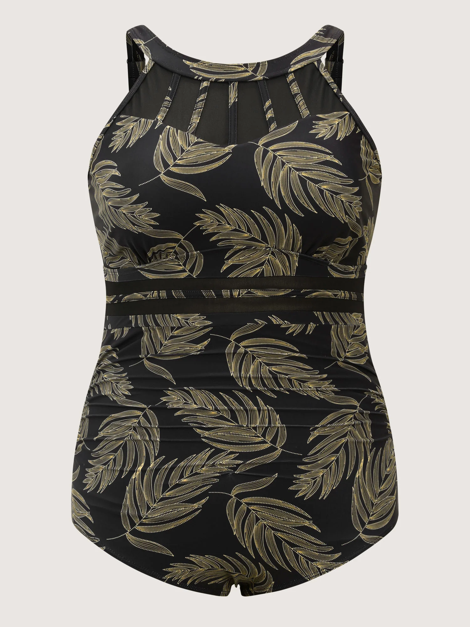 Tropical Leaf Print Sheer Splicing One-Piece Swimsuit - Image 7