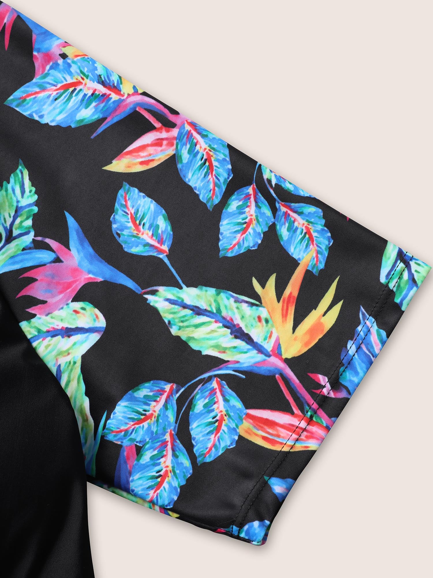 Tropical Print Half Zip Raglan Sleeve Swim Dress - Image 5