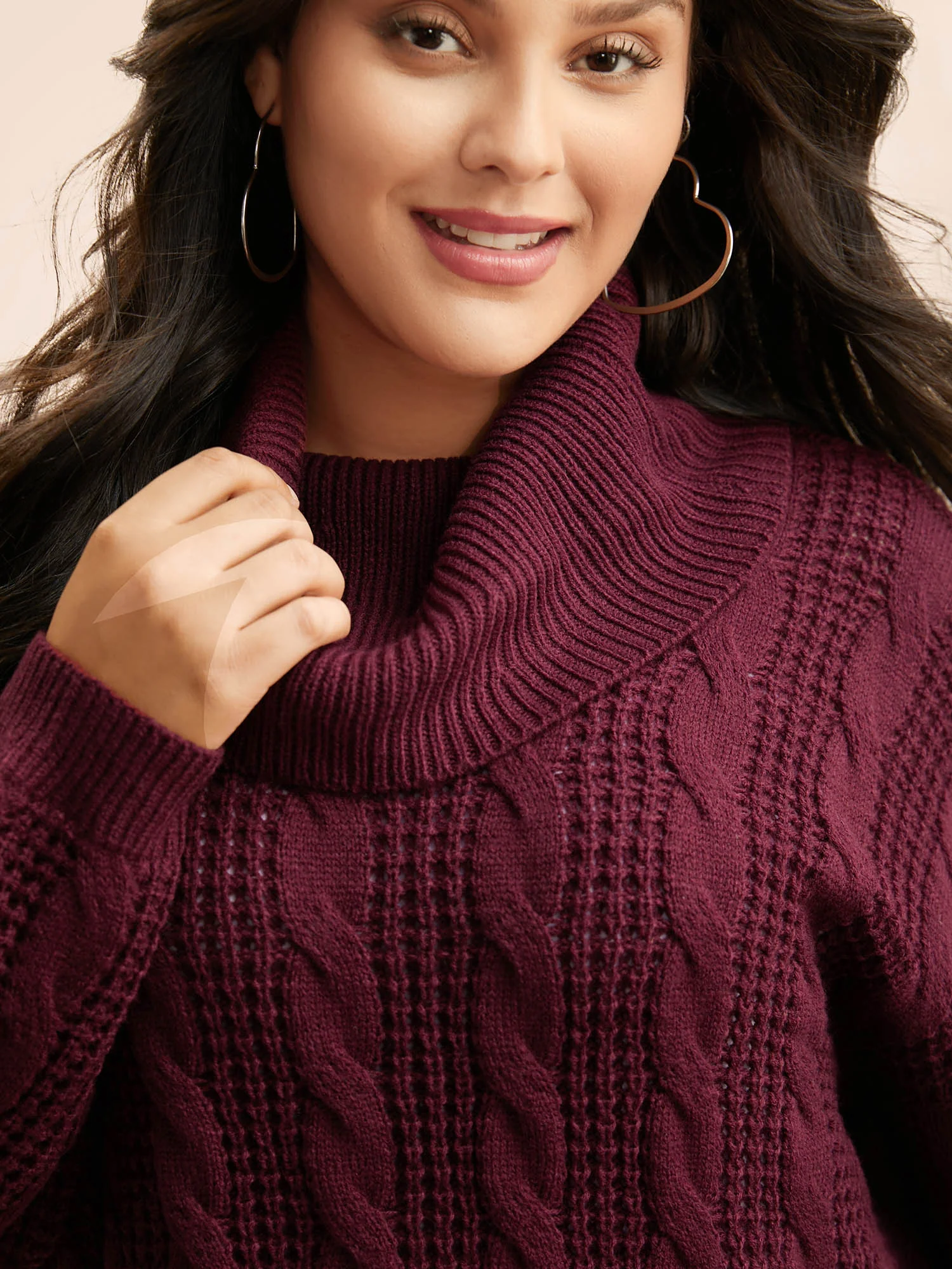 Turtleneck Cable Knit Curved Hem Pullover - Image 13