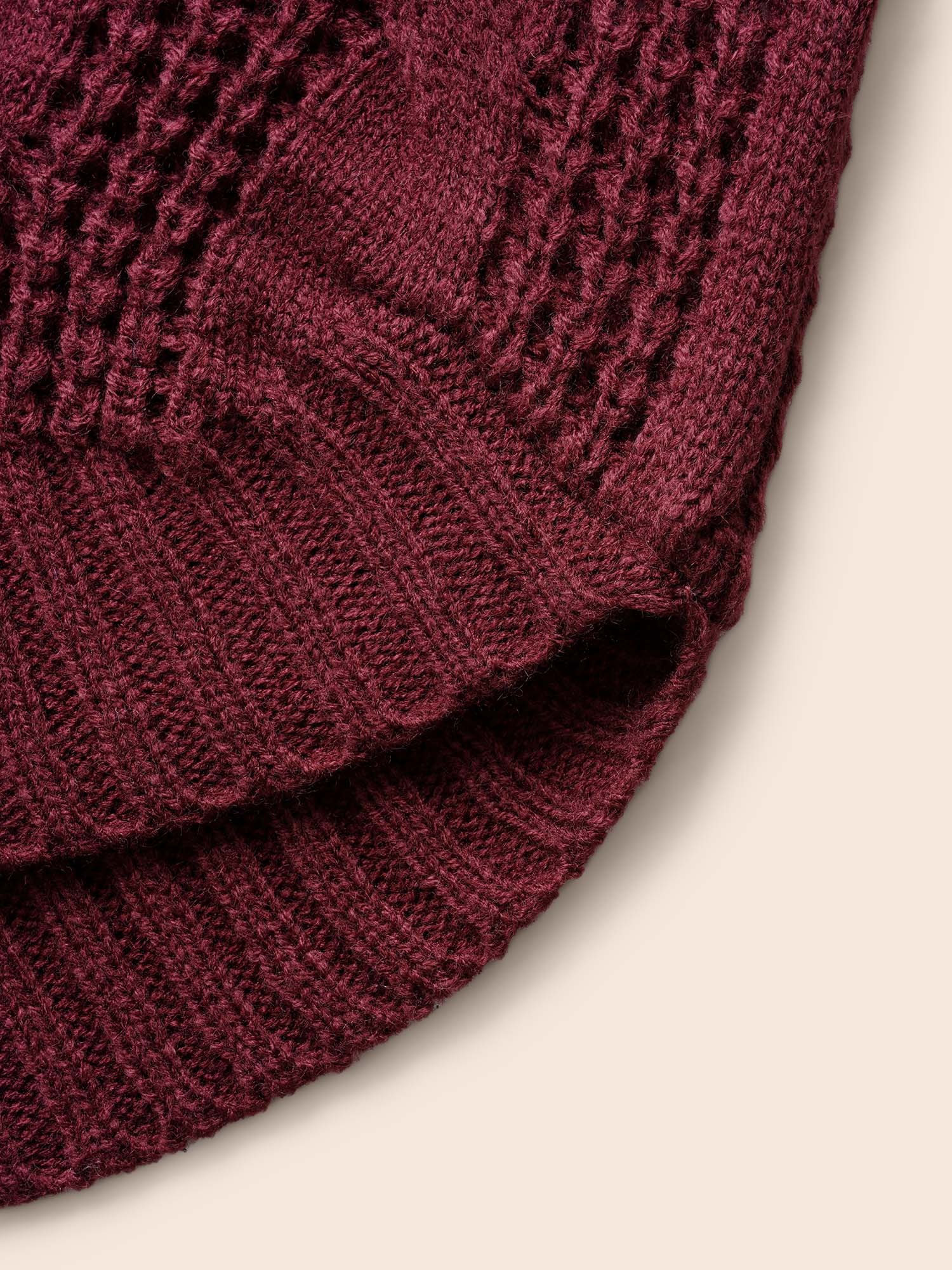 Turtleneck Cable Knit Curved Hem Pullover - Image 15