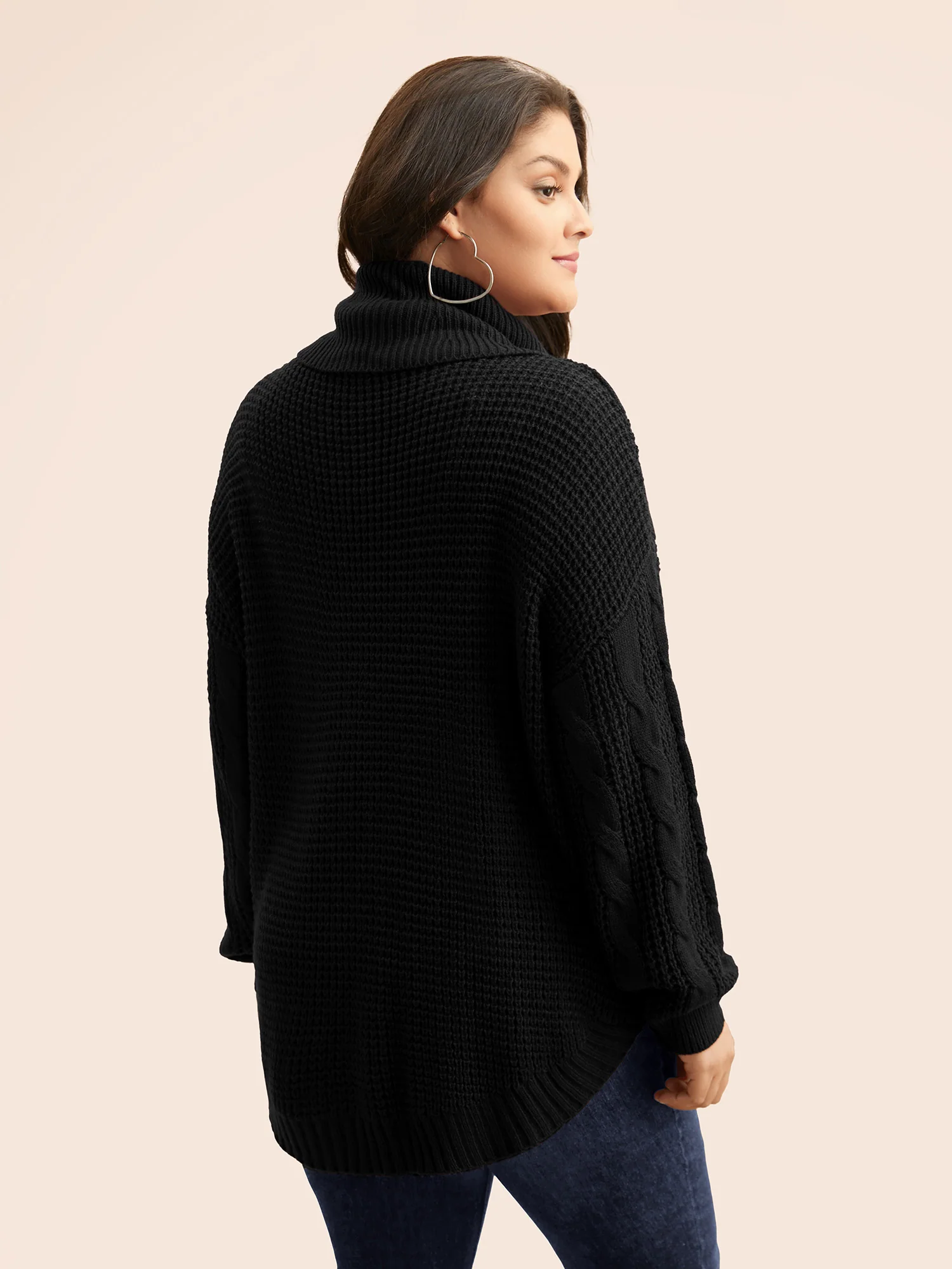 Turtleneck Cable Knit Curved Hem Pullover - Image 6