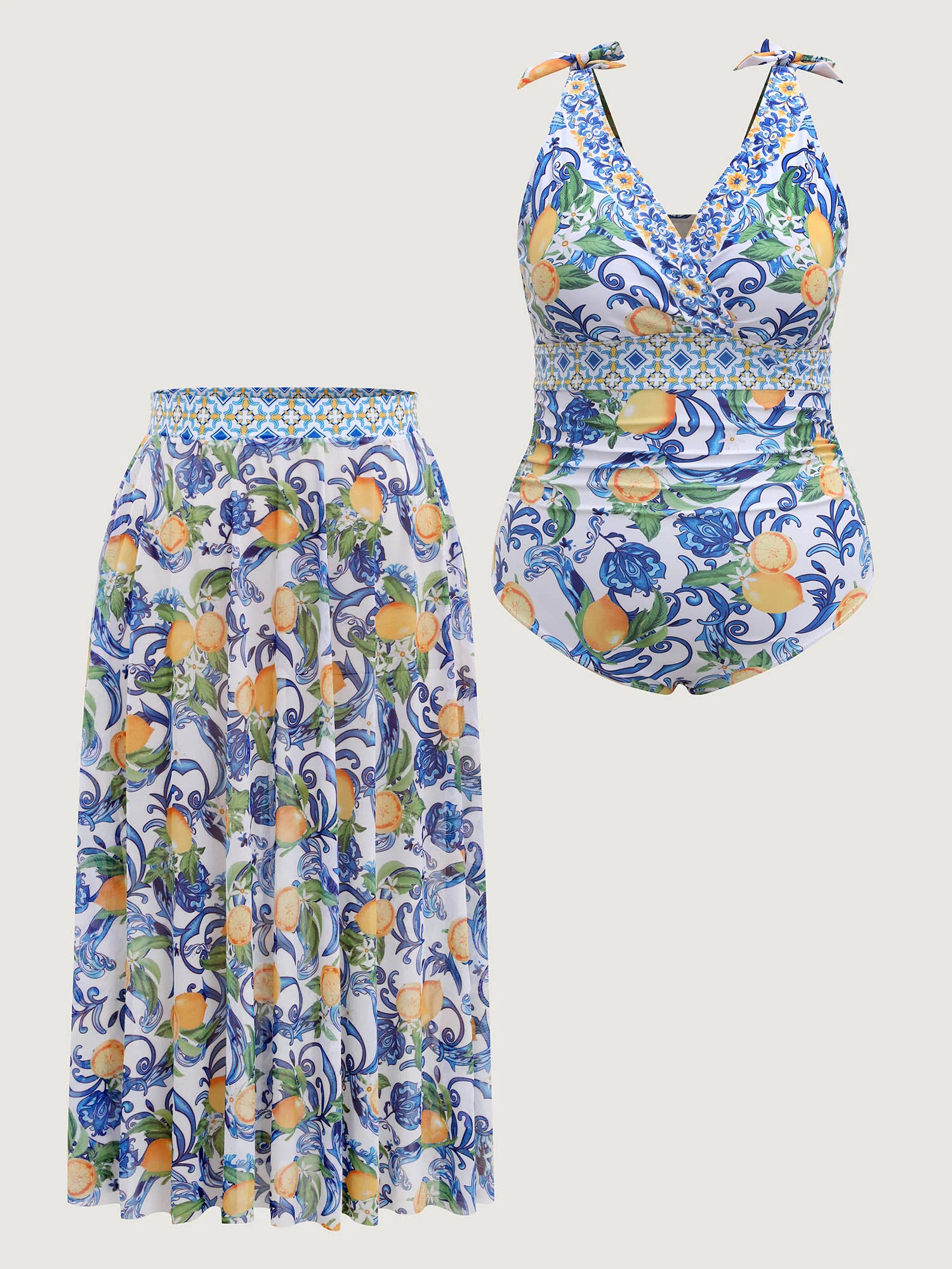 Two-Piece Citrus Print Sarong Swimsuit - Image 8