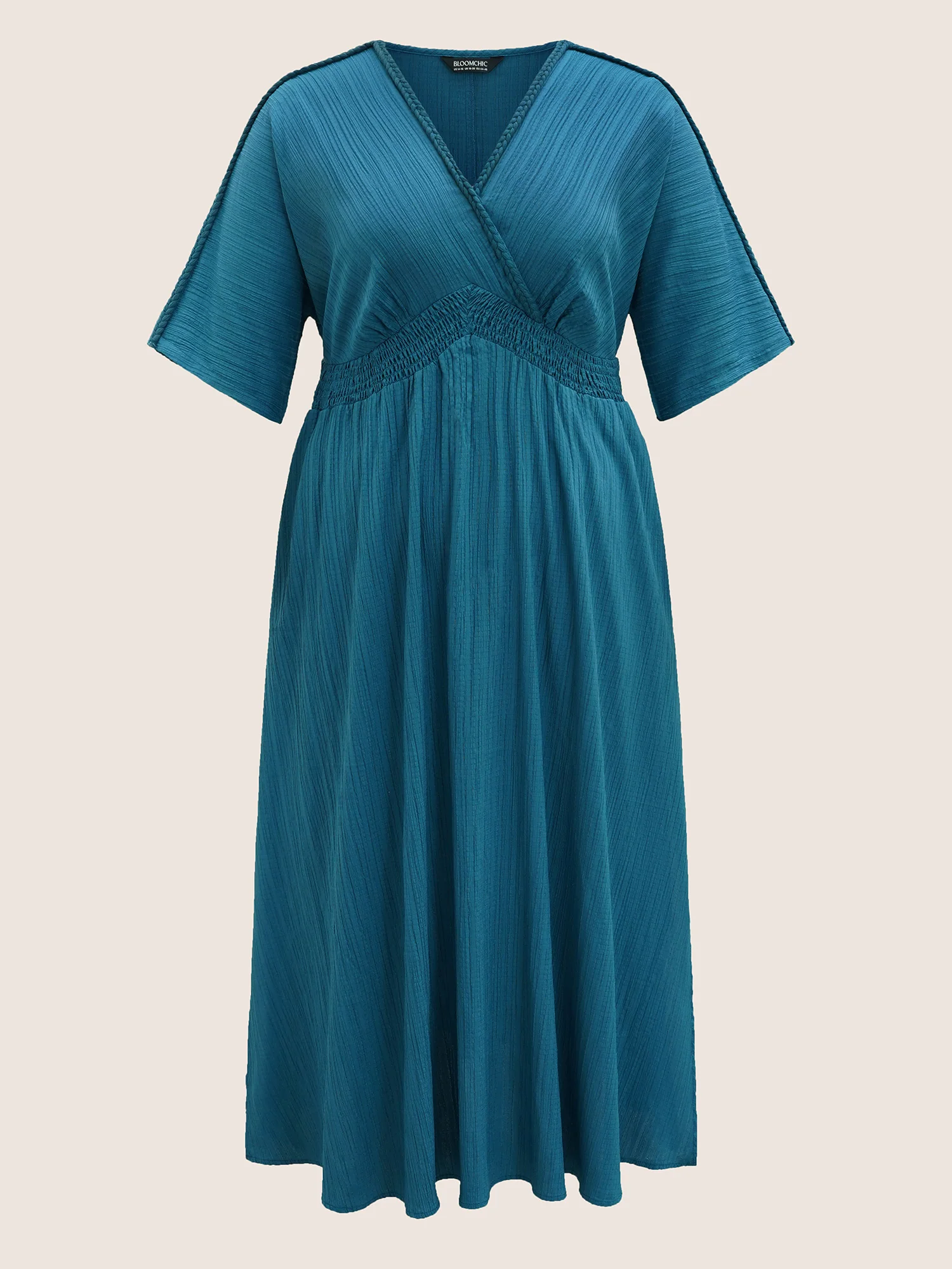 V Neck Shirred Contrast Webbing Split Side Dress - Image 11