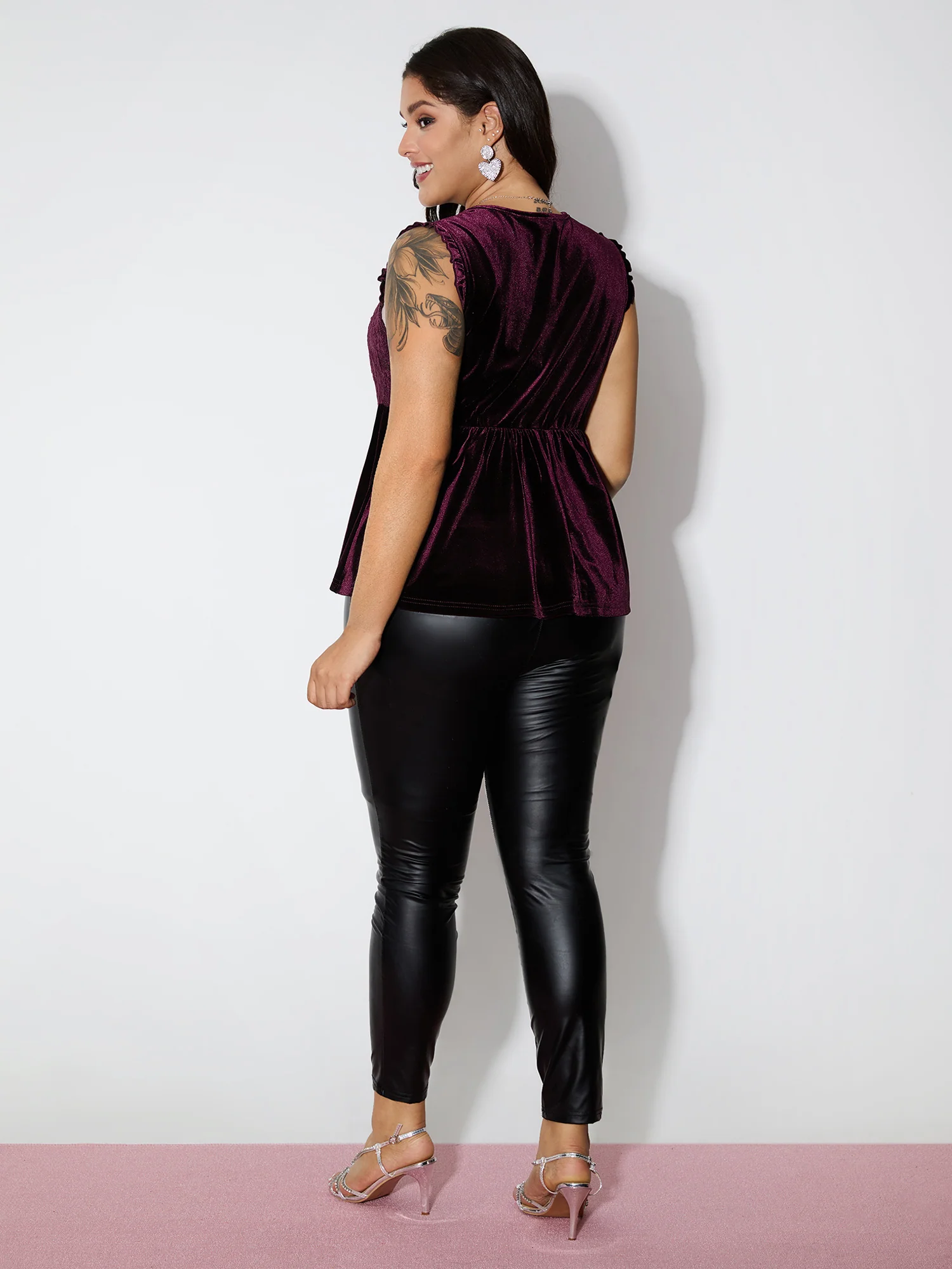 Velvet Front-Tie Shirred Tank Top - Image 4