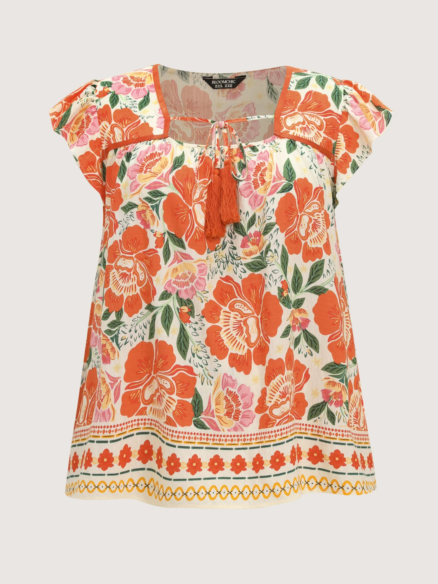 Vibrant Floral Print Flutter Sleeve Blouse - Image 6