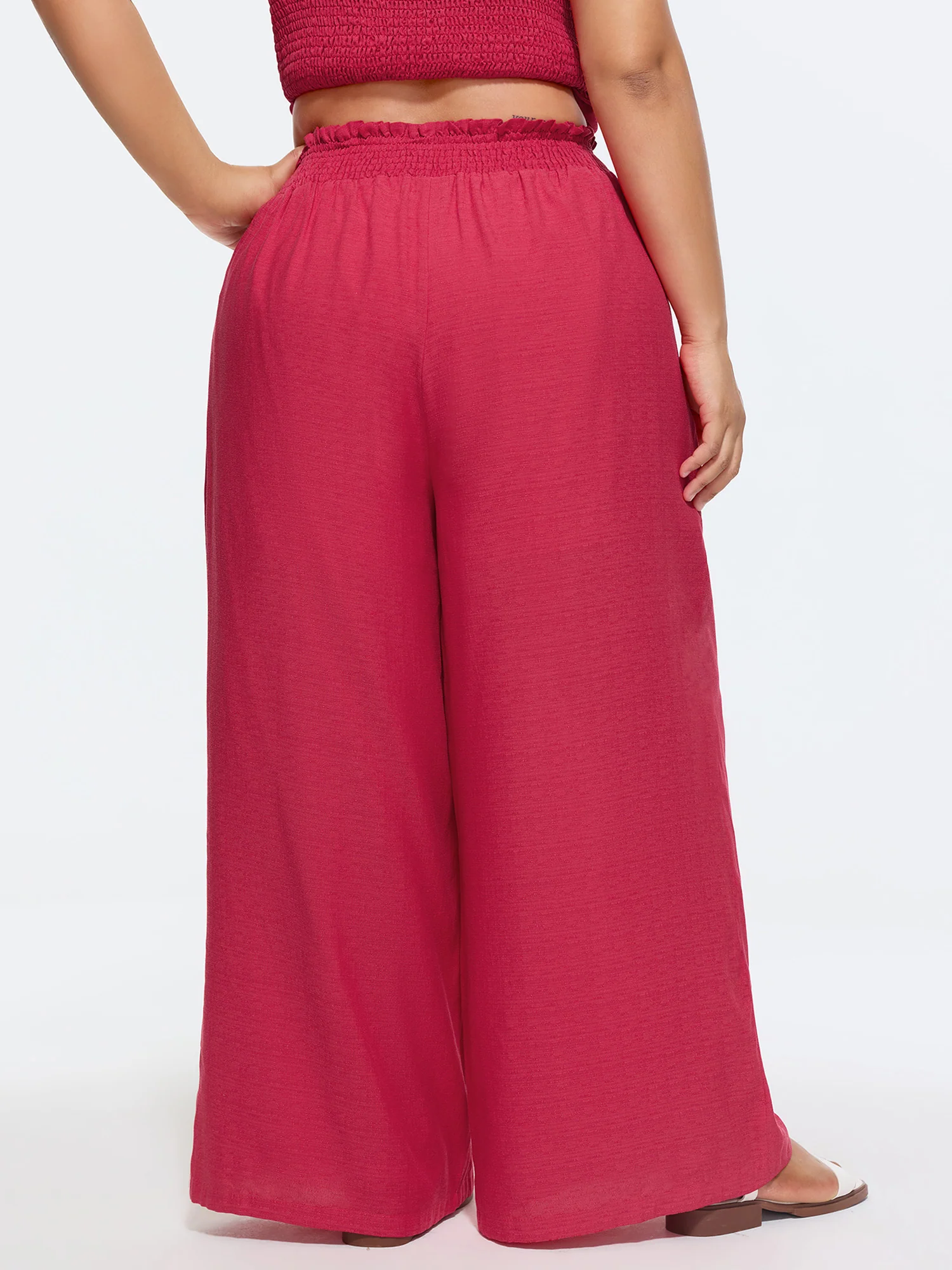 Wide Shirred Waistband Wide-Leg Pants - Image 5
