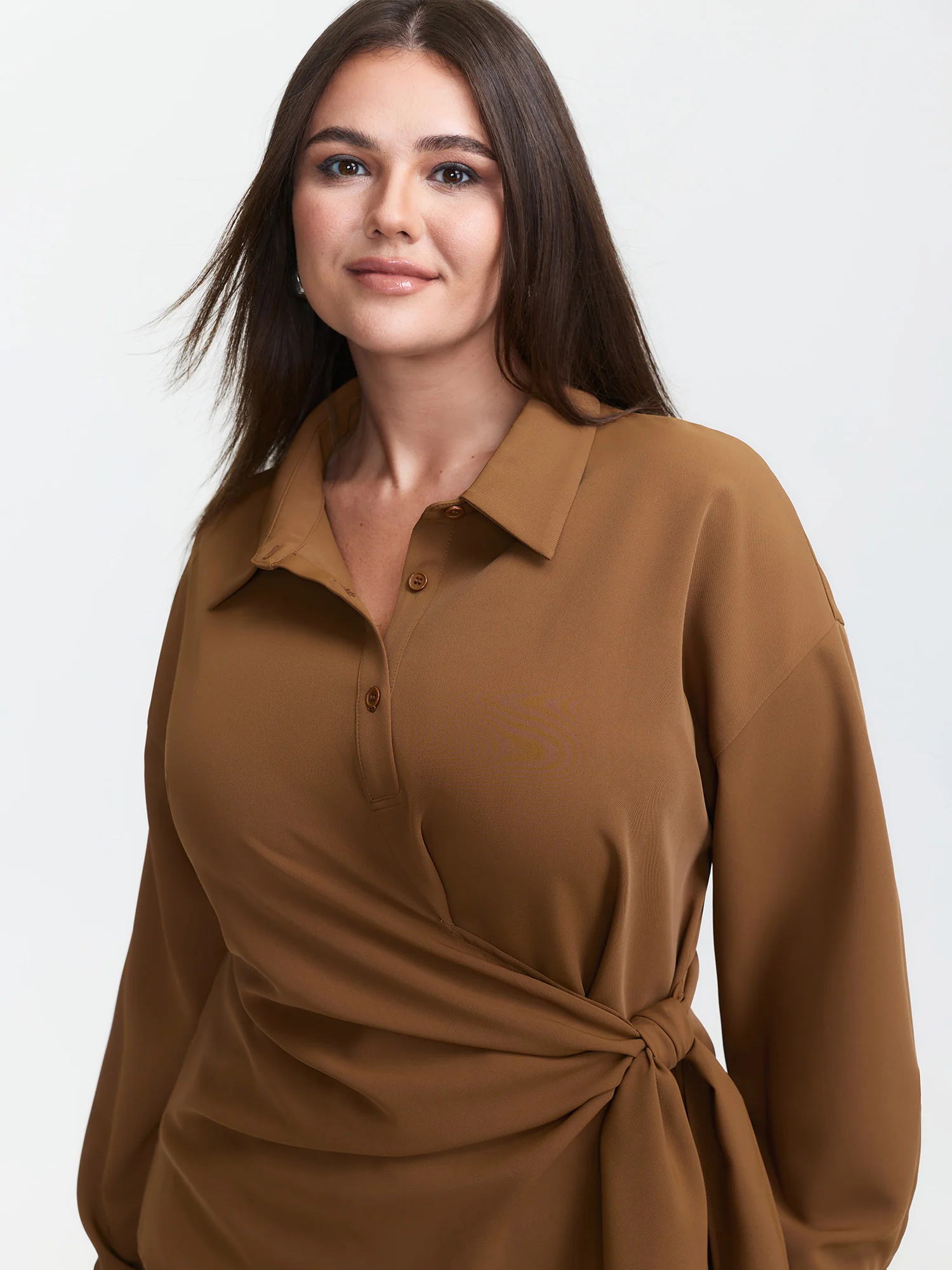 Wrap Tie Side Shirt Collar Blouse - Image 3